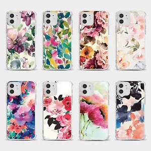 CASE FOR IPHONE 15 14 13 12 11 SE 8 SHOCKPROOF PHONE COVER WATERCOLOUR FLOWERS - Picture 1 of 34