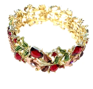 Joan Rivers Hearts and Flowers Bracelet 7 1/2" Gold tone PINK & RED - Picture 1 of 2
