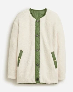 J. Chaqueta Crew Puffer Mujer GRANDE Reversible PrimaLoft Verde Marfil Cálida $228 NUEVA - Imagen 1 de 12