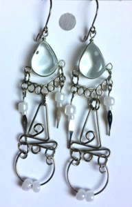 Clear Glass Dangle / Drop Hook Earrings With A Wirework Design. (#37) - Picture 1 of 1