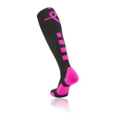 TCK SPORTS TCK Baseline Elite Breast Cancer Aware Knee-High Socks - Black Hot Pink - proDRI