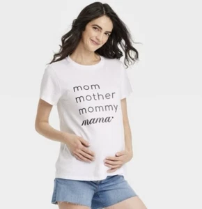 Isabel Maternity "Mom" Graphics White S/S Maternity Novelty T-Shirt Sz L NWT $16 - Picture 1 of 4