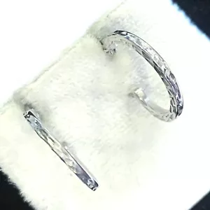 10K White Gold Engraved Hoop Earrings 2mm Etched Diamond Cut Lightweight 17mm - Picture 1 of 8