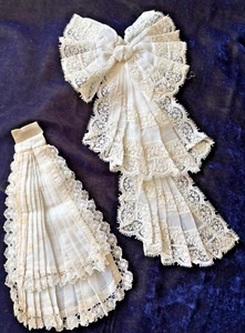 ANT VICTORIAN FRENCH LACE, PLEATED ORGANDY, JABOT,SASH,SCARF - 2 PCS, 1900S - Picture 1 of 6