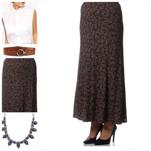 EVANS - Womens Long Floral Summer Maxi Skirt BROWN Stretch **NEW Plus Size 18-30 - Picture 1 of 9