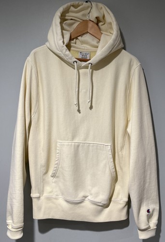 OFF WHITE Felpa con cappuccio vintage Y2K Champion tessuto inverso Med Center crema rara colore bianco sporco