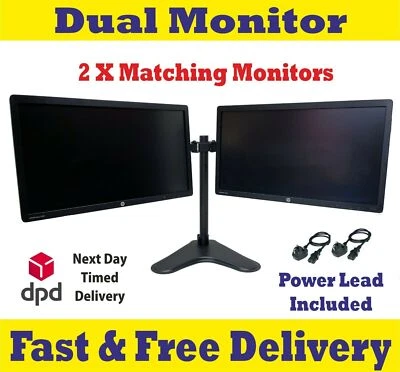 Dual HDMI Monitor 2 x 22"_HP iiyama LG Cheap PC Gaming LED LCD Screen-Dual Stand - Image 1 of 3