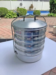Regal – Aluminum, Stacking Portable Food Carrier 5 Round Pans / Lid & Handle - Picture 1 of 9