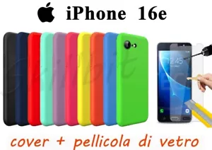 COVER CASE CUSTODIA PROTEZIONE SILICONE GEL PER APPLE IPHONE 16E 16e + VETRO - Foto 1 di 12