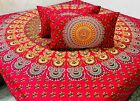 Indian Double Mandala Print Cotton Bedsheet Bedspread with 2 pillow covers