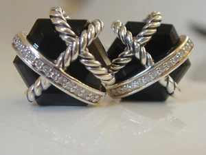 DAVID YURMAN ,SS CABLE WRAP BLACK ONYX DIAMOND EARRINGS - Picture 1 of 3
