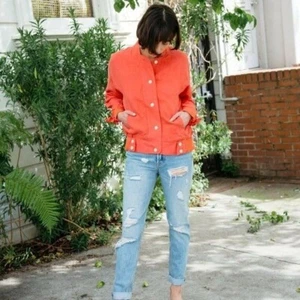 Intropia Size L Linen Button Down Bomber Jacket Coral - Picture 1 of 8