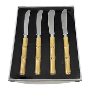 Vintage Bambus Griff Käsemesser Streuer Set Boho Tropical Palm Beach Style - Bild 1 von 6