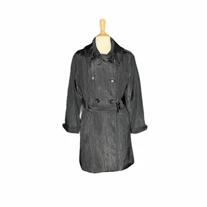 Neu ohne Etikett Michael Kors zweireihiger Damen-Trenchcoat schwarz großer gerippter Gürtel - Bild 1 von 7