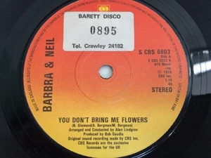 Barbra & Neil - You Don't Bring Me Flowers 7" Vinyl Single Record - Picture 1 of 6