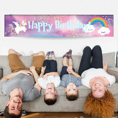 Decoraciones Personalizadas Arco Iris Unicornio Niñas Cumpleaños Fiesta Banner Suministros  Foto 1 de 2