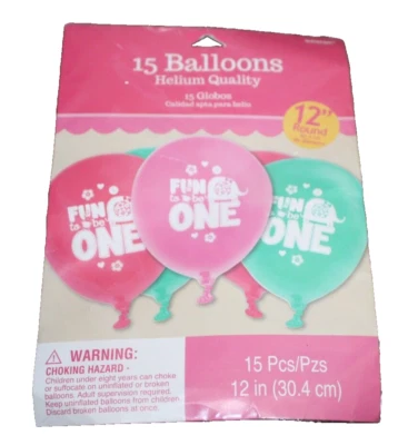 Globos Fun to Be One 15ct calidad helio 12" redondos rosa verde Foto 1 de 4