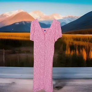Old Navy Ditsy Floral Pink Midi Dress S/P Button Down Baby-Doll Cottage-Core NWT - Picture 1 of 9
