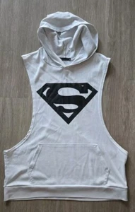 Superman White Sleeveless Muscle Hoodie Fits As Large, Chinese XXL - Picture 1 of 3