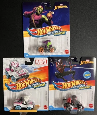 Hot Wheels Racer Verse 2024 Marvel Duende Verde y Hombre Araña Paquete de 2 y Spider Gwen Foto 1 de 4
