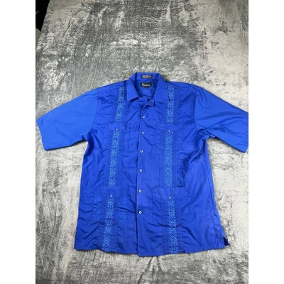 Omega моды мужчин L королевский синий вышитый коротким рукавом Guayabera - отличном - Изображение 1 из 4
