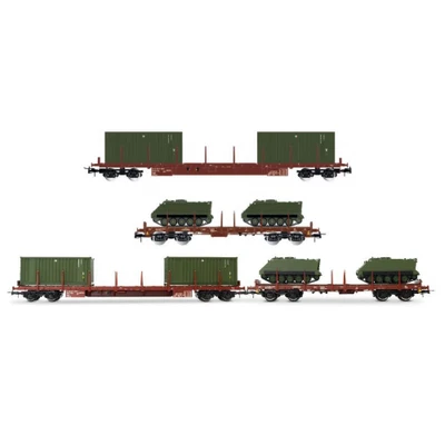 FS 2-UNIT PACK 4-AXLE FLAT TWO 20' CONTAINERS + TWO M113 EP.IV-V 1:87 Rivarossi  - Immagine 1 di 4