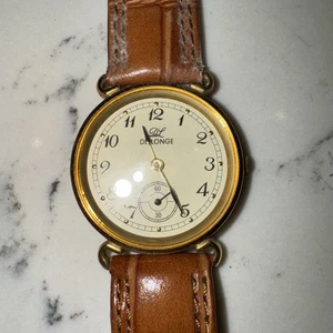 De Longe Unisex Elegent Gold Face Leather Band Quartz Watch - Bild 1 von 10