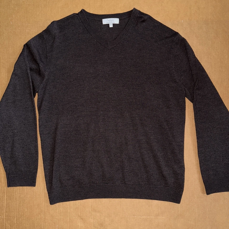 Suéter Pullover TURNBURY Para Hombre Marrón Extra Fino Lana Merino Tejido LS Cuello en V L Foto 1 de 4