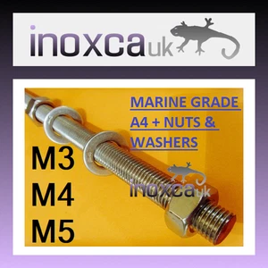 M3 M4 M5 MARINE GRADE A4 STAINLESS STEEL STUDDING + FULL NUTS WASHERS 316 METRIC - Picture 1 of 2