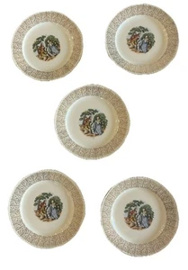 Vintage Homer Laughlin Bread & Butter Plates 6.5" Courting Couple 1961 Set of 5 - Picture 1 of 21