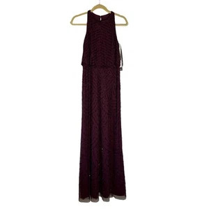 NWT Adrianna Papell Maroon Beaded Halter Gown Formal Dress 4 - Picture 1 of 8
