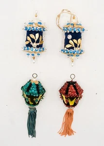 4 Vintage Laterne Säule Stecknadel ausgefallen Weihnachtsschmuck Pailletten Perlen Quasten - Bild 1 von 23