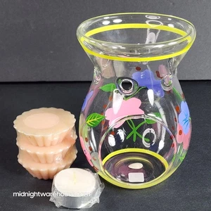Elements Candle Hand-Painted Glass Wax Tart Warmer Floral New Sealed 3 Wax Melts - Picture 1 of 14