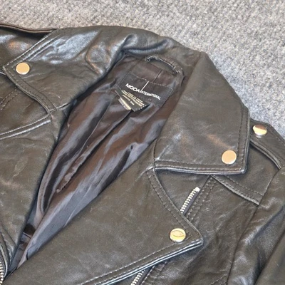 Chaqueta de cuero Moda International Moto Biker negra cremallera completa tachonada XS Foto 1 de 4