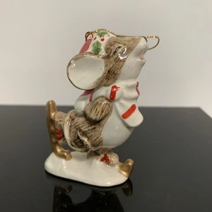 Vintage 1988 Omnibus OCI Christmas Skating Mouse Porcelain Figurine Ornament - Picture 1 of 6