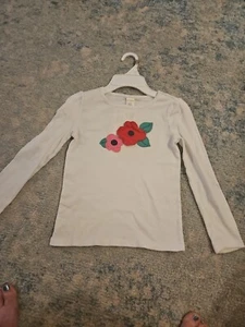 Gymboree White Cotton Knit Long Sleeve Top Shirt 8, 3D Flowers in red/pink - Picture 1 of 7