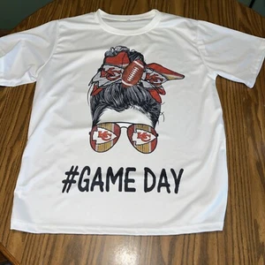 Kansas City Chiefs NFL Messy Bun Mom Girl #Game Day Jersey Shirt Short Sleeve XL - Picture 1 of 7