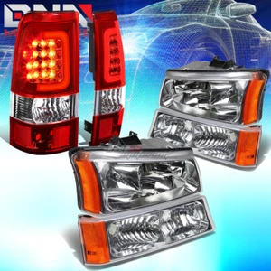 FOR 03-07 SILVERADO CHROME CRYSTAL HEADLIGHT+BUMPER+RED 3D LED BAR TAIL LAMP SET - Bild 1 von 10