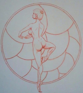 Drawing nude female figure pastel joy love artist Jerome Cadd red chalk ballet - Picture 1 of 4