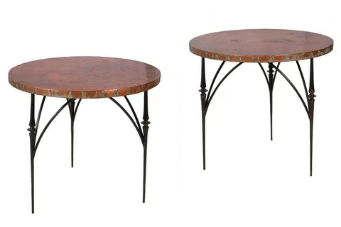 Pair William Sofield Copper and Iron Cafe Bistro Side Tables Cover
