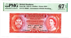British Honduras: 5 Dollars 1.1.1973 Pick 30c PMG Superb Gem Unc 67 EPQ. - Picture 1 of 2