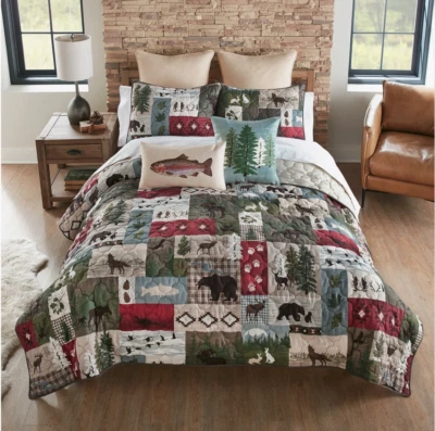 Juego de edredón Country Black Bear Lodge tema pescador rústico cabaña de campo lago Foto 1 de 4