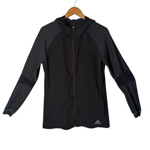 Adidas Running Hooded PHX Jacket Mens M Black Full Zip Knit Sleeves Performance - Picture 1 of 10