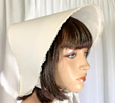 De colección Poke Sun Bonnet Blanco Corbata Algodón Victoriano Sombrero Homestead Casa de Campo Disfraz Foto 1 de 4