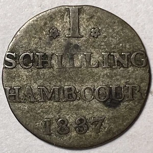 1837 Hamburg 1 Schilling Fine F Coin #7042 - Picture 1 of 2