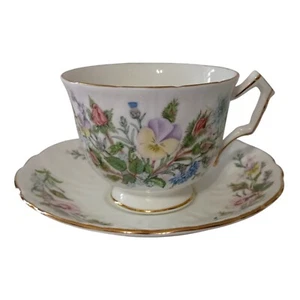 Aynsley Tea Cup Saucer Wild Tudor Bouquet Vtg England Bone China Floral Cottage - Picture 1 of 19