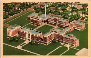 Cartolina University of Kansas Ospedali Kansas City veduta aerea Kansas - Foto 1 di 2