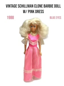 Vintage Schillman Barbie bambola clone occhi azzurri con abito rosa lungo pizzo 1988 - Foto 1 di 8