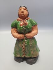 Primitive Terracotta Folk Art Old Woman Figurine Unsigned 7.5" Tall Heavy