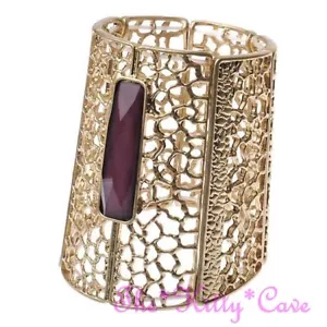 Vintage Purple & Gold Pl Cutwork Egyptian Pharaoh Cleopatra Bangle Bracelet Cuff - Picture 1 of 1